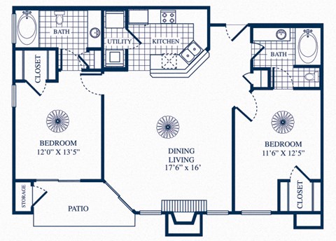 Floor plan for 2 beds, 2 baths, 1088 sqft
