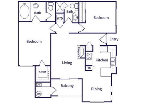 Floor plan for 2 beds, 2 baths, 1035 sqft