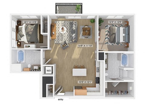 Floor plan for 2 beds, 2 baths, 1188 sqft