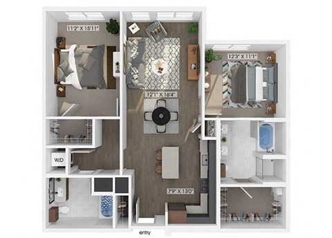 Floor plan for 2 beds, 2 baths, 1210 sqft