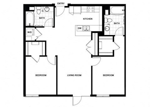 Floor plan for 2 beds, 2 baths, 1099 sqft