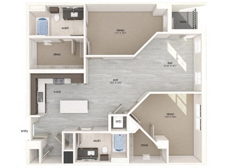 Floor plan for 2 beds, 2 baths, 1209 sqft