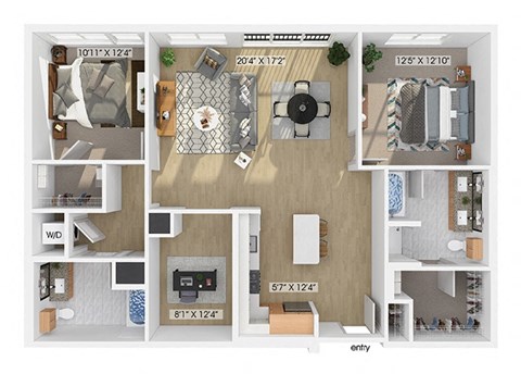Floor plan for 2 beds, 2 baths, 1360 sqft