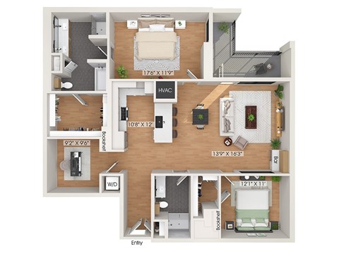Floor plan for 2 beds, 2 baths, 1509 sqft