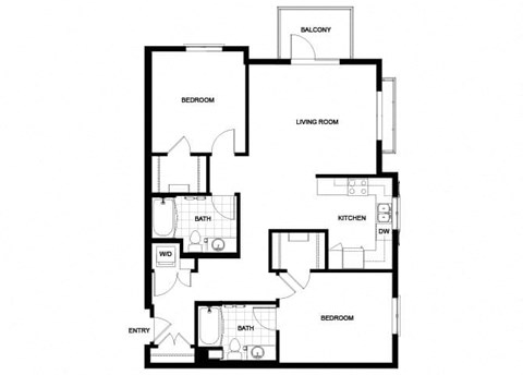 Floor plan for 2 beds, 2 baths, 1142 sqft