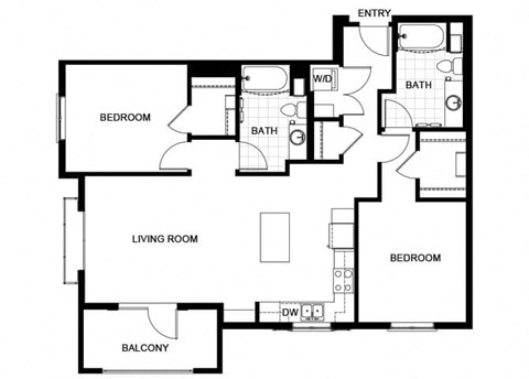 Floor plan for 2 beds, 2 baths, 1152 sqft