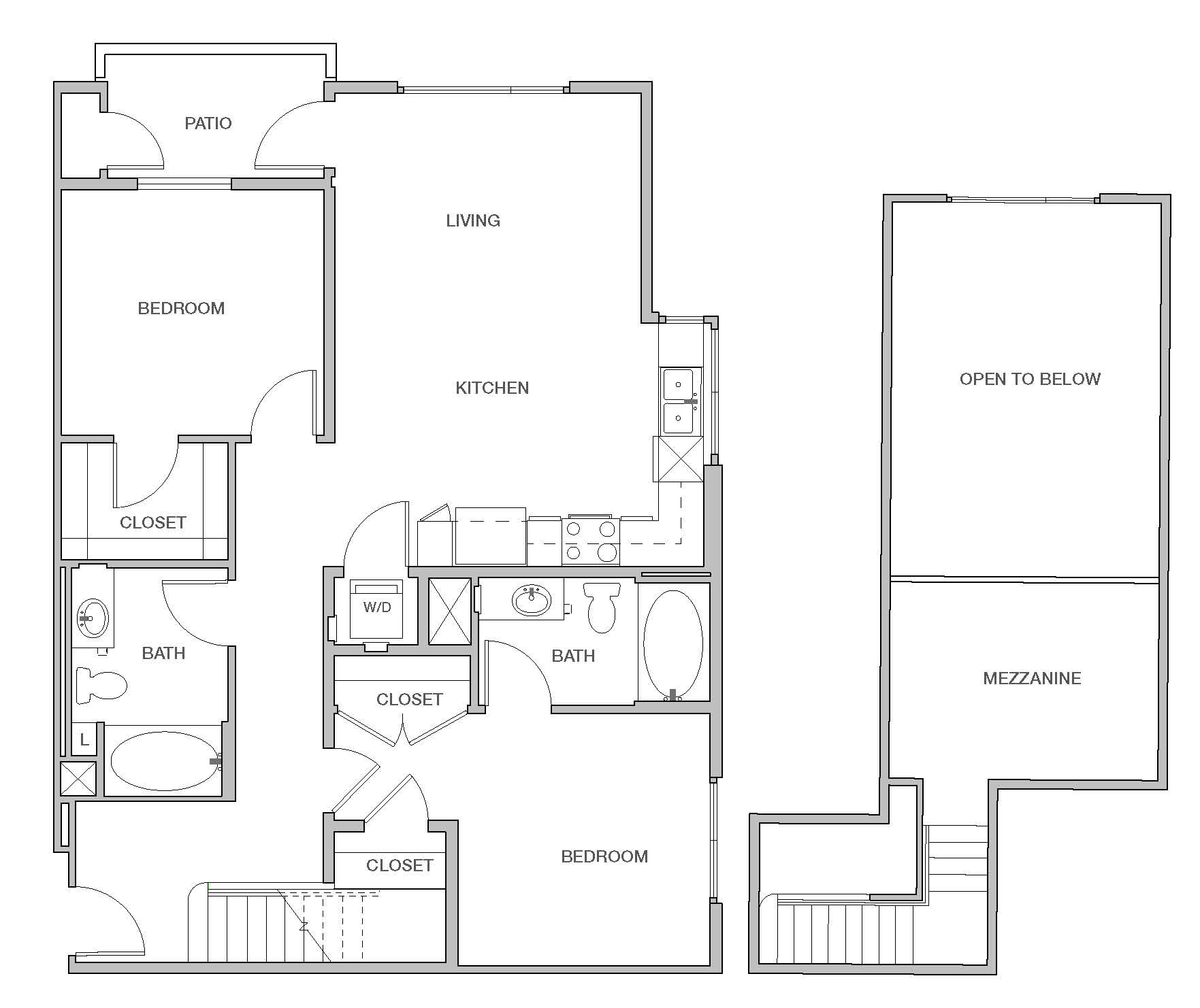 Floor plan for 2 beds, 2 baths, 1191 sqft
