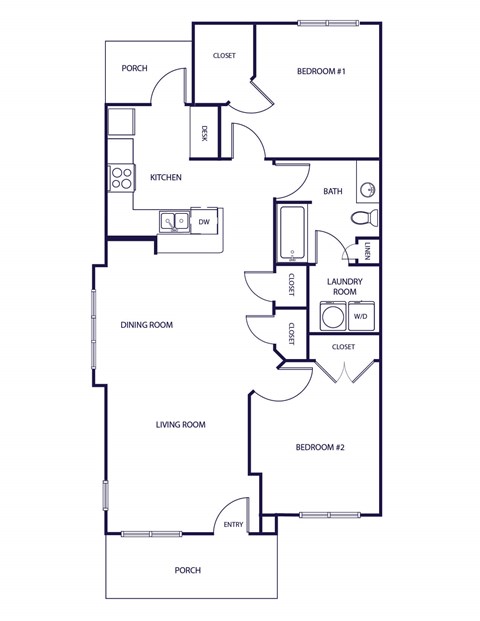 Floor plan for 2 beds, 1 bath