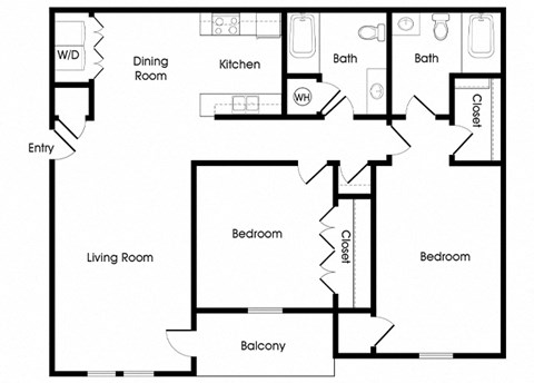 Floor plan for 2 beds, 2 baths, 1002 sqft