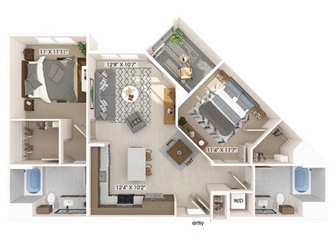 Floor plan for 2 beds, 2 baths, 1015 sqft