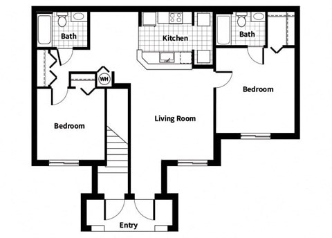 Floor plan for 2 beds, 2 baths, 1020 sqft