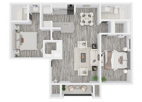Floor plan for 2 beds, 2 baths, 1027 sqft