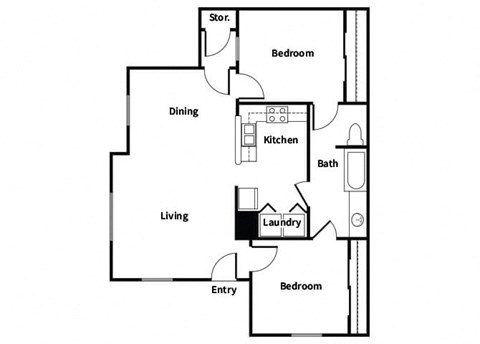 Floor plan for 2 beds, 1 bath, 1066 sqft