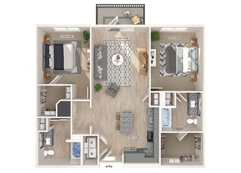 Floor plan for 2 beds, 2 baths, 1121 sqft