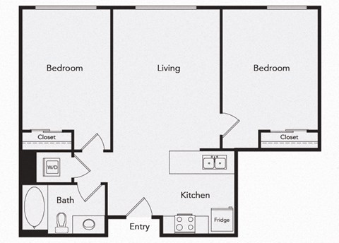 Floor plan for 2 beds, 1 bath, 670 sqft