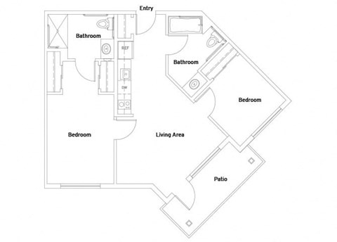 Floor plan for 2 beds, 2 baths