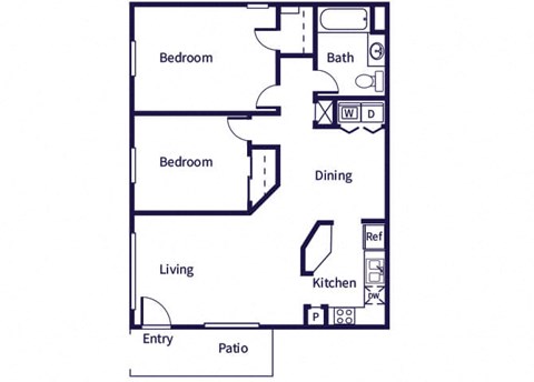 Floor plan for 2 beds, 1 bath, 816 sqft