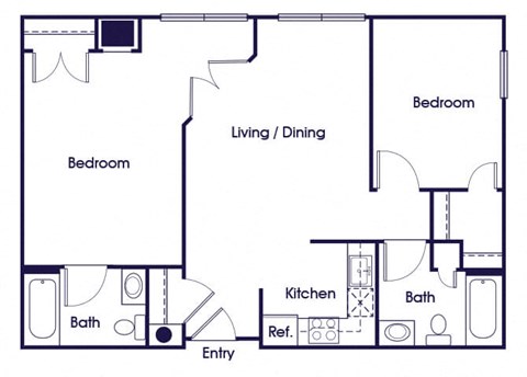 Floor plan for 2 beds, 2 baths, 816 sqft