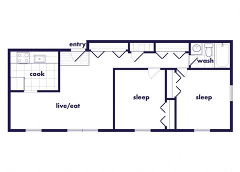 Floor plan for 2 beds, 1 bath, 865 sqft