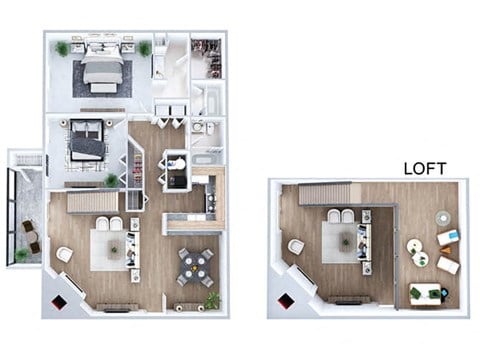 Floor plan for 2 beds, 2 baths, 1072 sqft