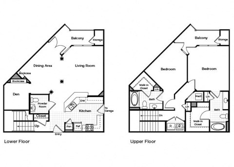Floor plan for 2 beds, 2.5 baths, 1598 sqft
