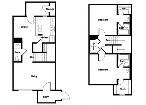 Floor plan for 2 beds, 2.5 baths, 1295 sqft