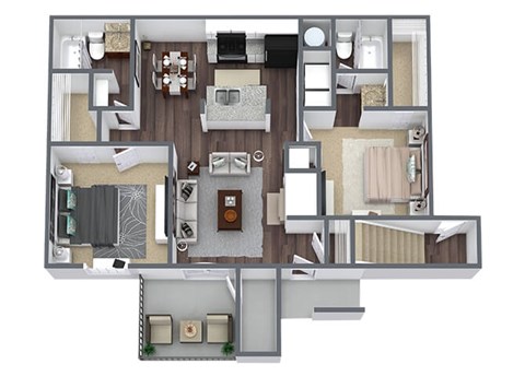 Floor plan for 2 beds, 2 baths, 1000 sqft