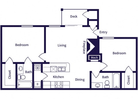 Floor plan for 2 beds, 2 baths, 1017 sqft