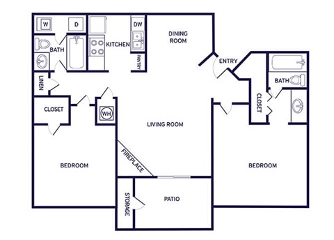 Floor plan for 2 beds, 2 baths, 1051 sqft
