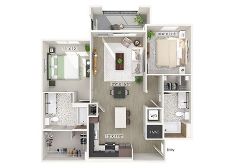Floor plan for 2 beds, 2 baths, 1060 sqft
