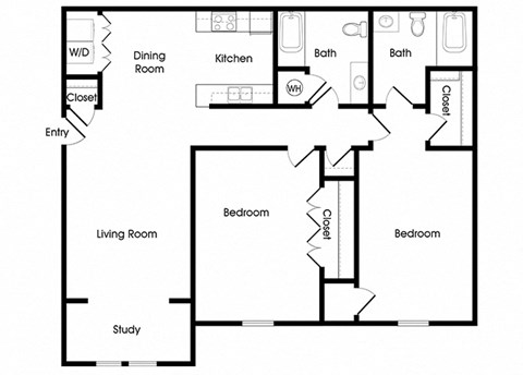 Floor plan for 2 beds, 2 baths, 1081 sqft