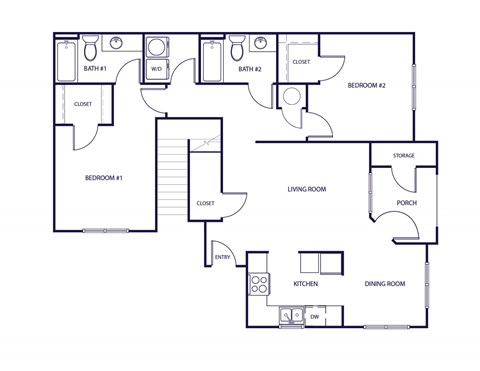 Floor plan for 2 beds, 2 baths, 1145 sqft