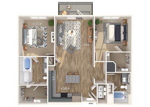 Floor plan for 2 beds, 2 baths, 1198 sqft