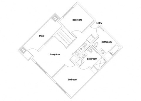 Floor plan for 2 beds, 2 baths, 808 sqft