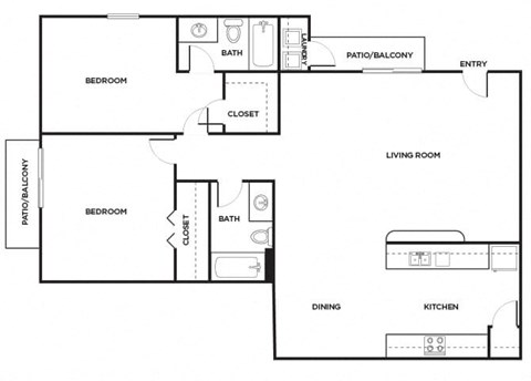 Floor plan for 2 beds, 2 baths, 828 sqft