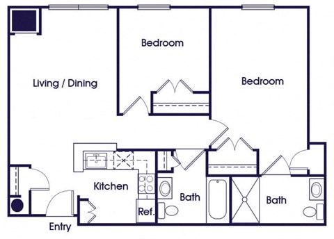 Floor plan for 2 beds, 2 baths, 546 sqft
