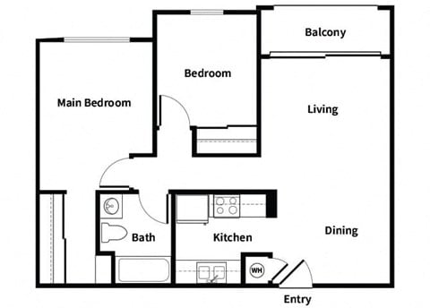 Floor plan for 2 beds, 1 bath