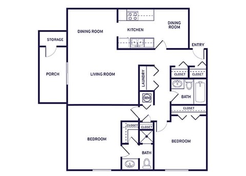 Floor plan for 2 beds, 2 baths, 1120 sqft