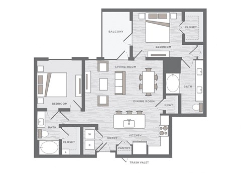 Floor plan for 2 beds, 2 baths, 1171 sqft