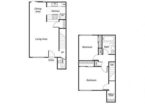 Floor plan for 2 beds, 1.5 baths, 922 sqft