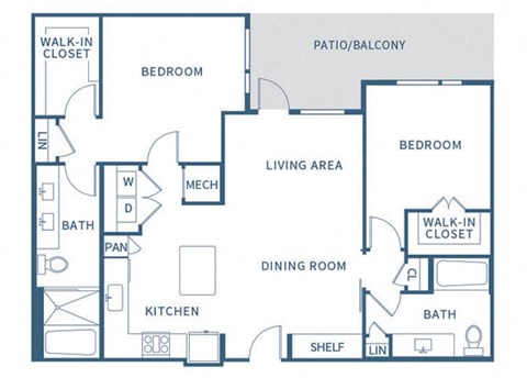 Floor plan for 2 beds, 2 baths, 1196 sqft