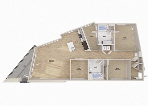 Floor plan for 2 beds, 2 baths, 1533 sqft