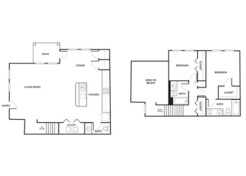 Floor plan for 2 beds, 2.5 baths, 1146 sqft