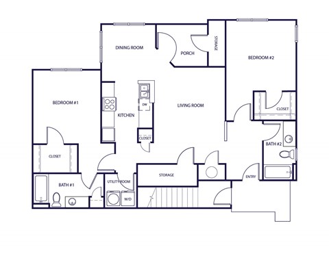 Floor plan for 2 beds, 2 baths, 1145 sqft