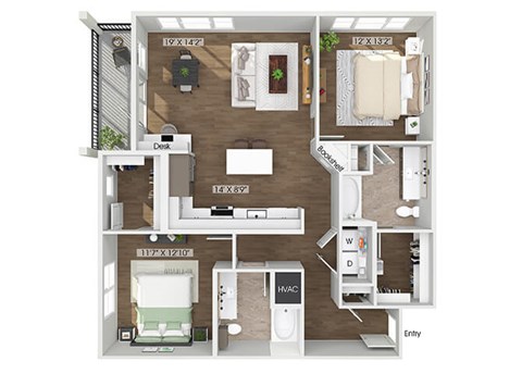 Floor plan for 2 beds, 2 baths, 1237 sqft