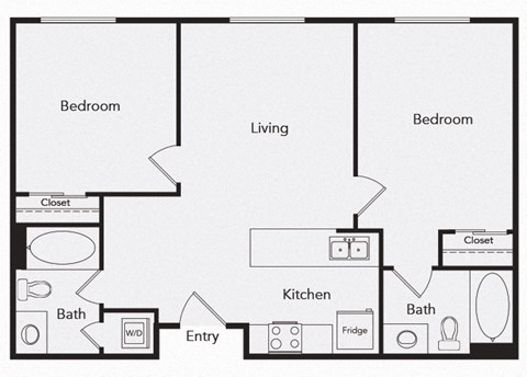 Floor plan for 2 beds, 2 baths, 782 sqft