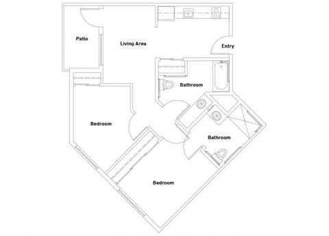 Floor plan for 2 beds, 2 baths, 808 sqft