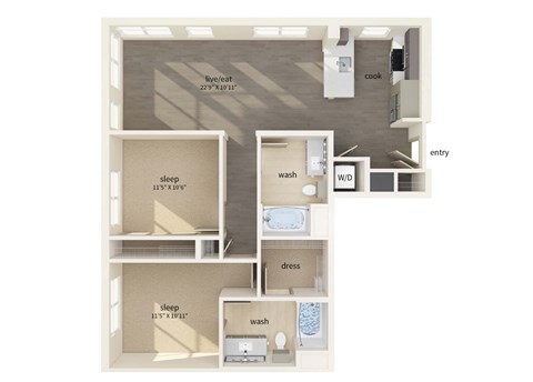 Floor plan for 2 beds, 2 baths, 1060 sqft
