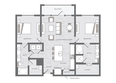 Floor plan for 2 beds, 2 baths, 1205 sqft