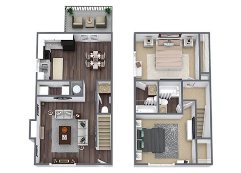Floor plan for 2 beds, 2.5 baths, 1116 sqft